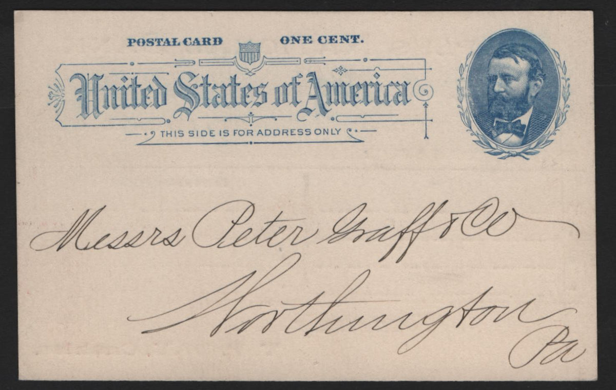 Lot 116 United States SC#UX11 1c Blue, 1891 Grant Postcard Issue, A Very Fine Used Postcard, Pre-Printed People's National Bank Deposit. Acknowledgement Sent To Meggr's Peter Fraff & Co, Worthington
