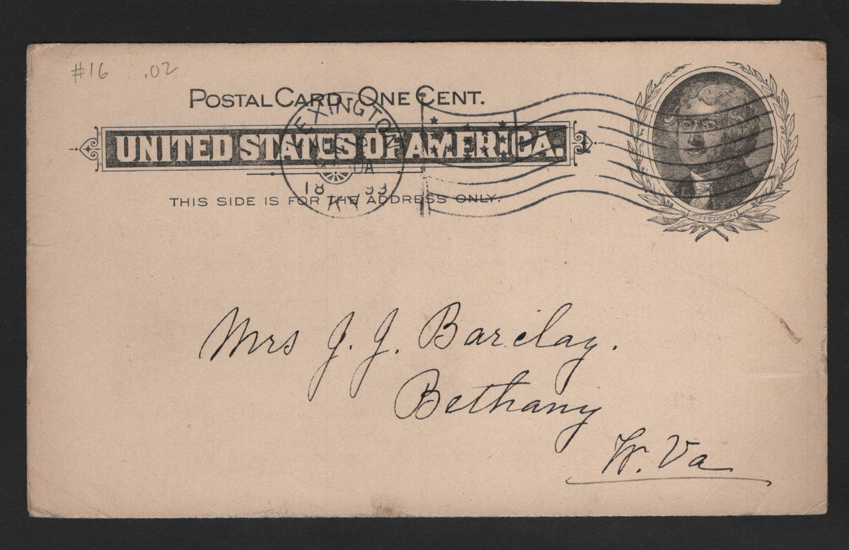 Lot 126 United States SC#UX14 1c Black on Buff, 1897 Revised Design Postal Card Issue, A Fine Used Postal Card, Jim Hanson Newspaper & Magazine Agency, Remittance Acknowledgement, Dated August 8 1899, Sent Form Lexington KY To Bethany W.V.