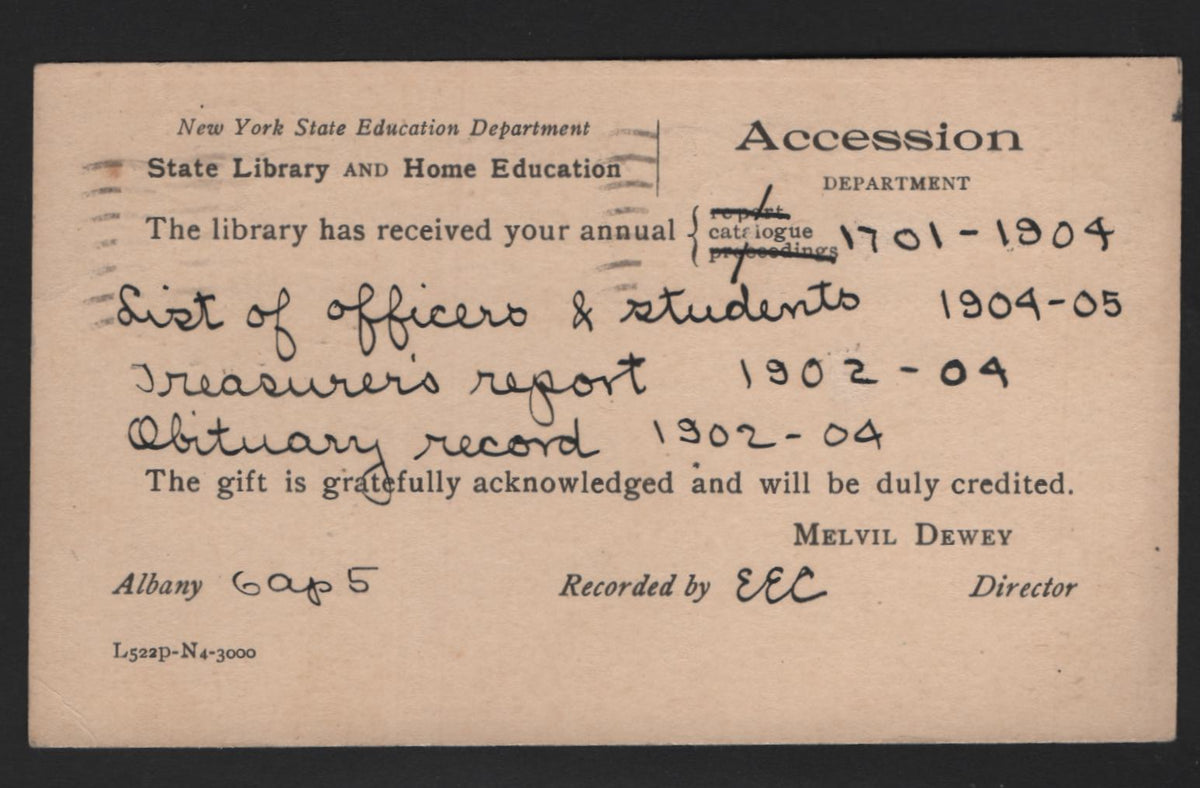 Lot 129 United States SC#UX15 1c Black on Buff, 1898 Postal Card Issue, A Very Fine Used Postal Card, Ivy League Crossover Piece Connecting The New York State Education Department & Yale University, Sent April 6 1905 From Albany NY To New Haven, CT