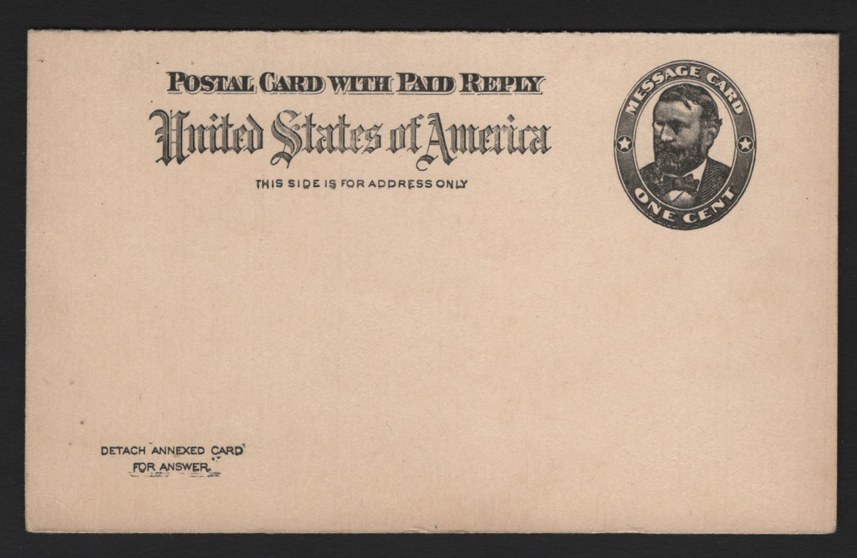 Lot 131 United States SC#UY3 1c+1c Black, 1898 Reply Card Issue, A Very Fine Mint Reply Card Pair, Without Frame Around The Card