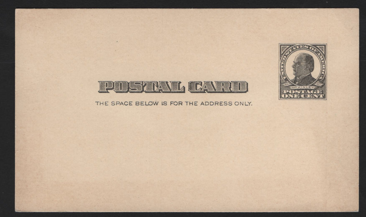 Lot 134 United States SC#UX19 1c Black on Buff, 1907 Mckinley Postcard Issue, A Very Fine Mint Postal Card, No Correspondence Space On The Front