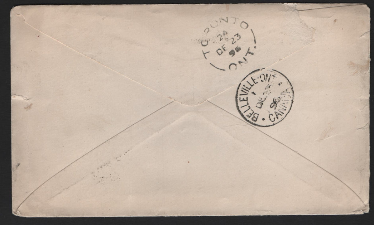 Lot 138 United States (C)SC#267b 2c Pink, 1895-1897 First Bureau Issue, A Fine Used Cross Border Cover, Type III, Sent by G.G Squire, A Pastor With The Methodist Episcopal Church To A Fellow Reverend In Belleville, On On December 21 1896