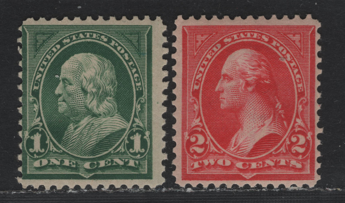 Lot 14 United States SC#279, 279b 1c - 2c Dark Green - Red, 1895-1897 First Bureau Issue, 2 FOG Singles, Red Type IV, Reversed Wmk