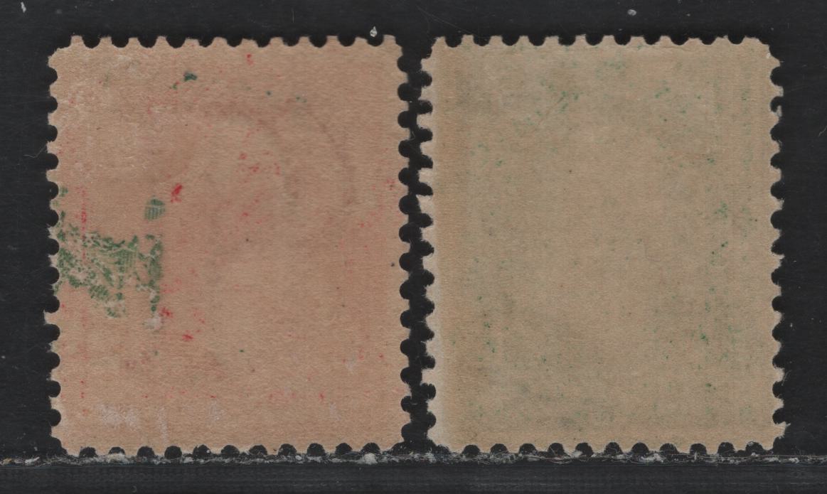 Lot 14 United States SC#279, 279b 1c - 2c Dark Green - Red, 1895-1897 First Bureau Issue, 2 FOG Singles, Red Type IV, Reversed Wmk