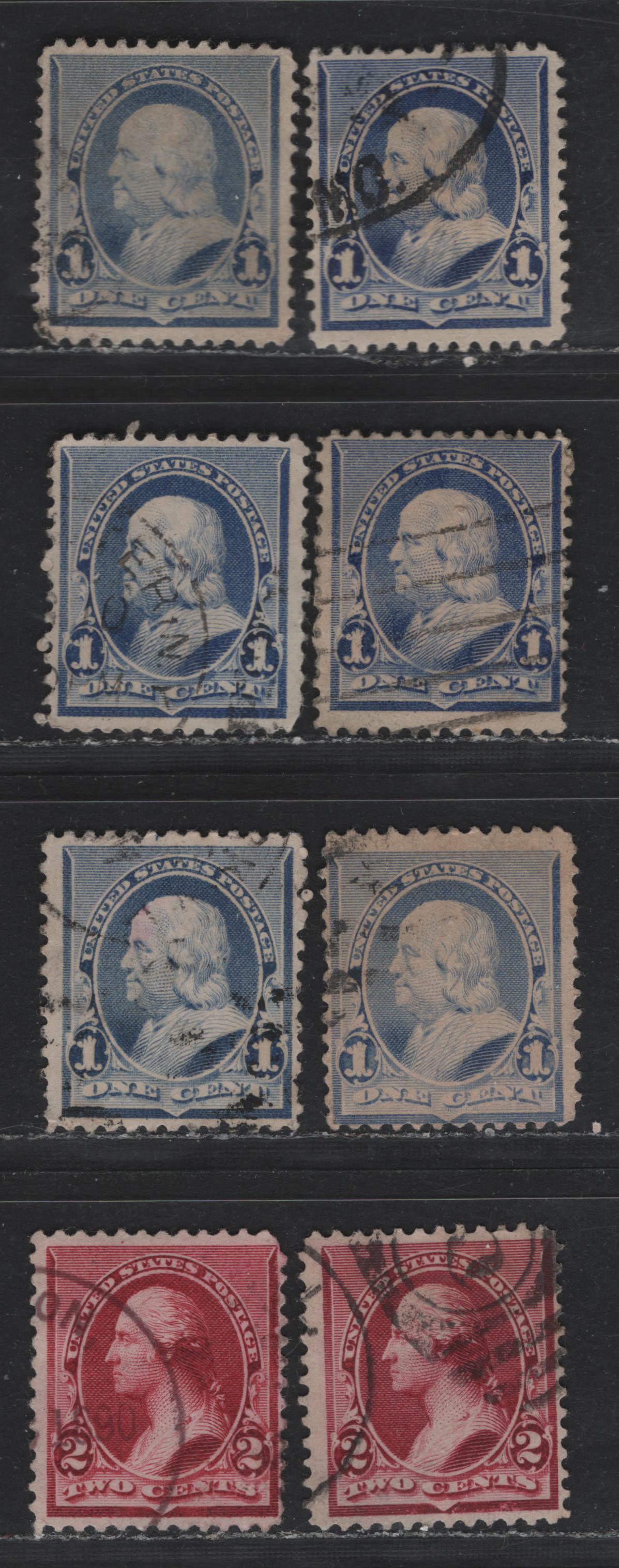 Lot 141 United States (C)SC#219,d 1c Blue & Ultramarine, 1890-1893 Small Banknote Issue, 8 Fine Used Singles, Various Shades