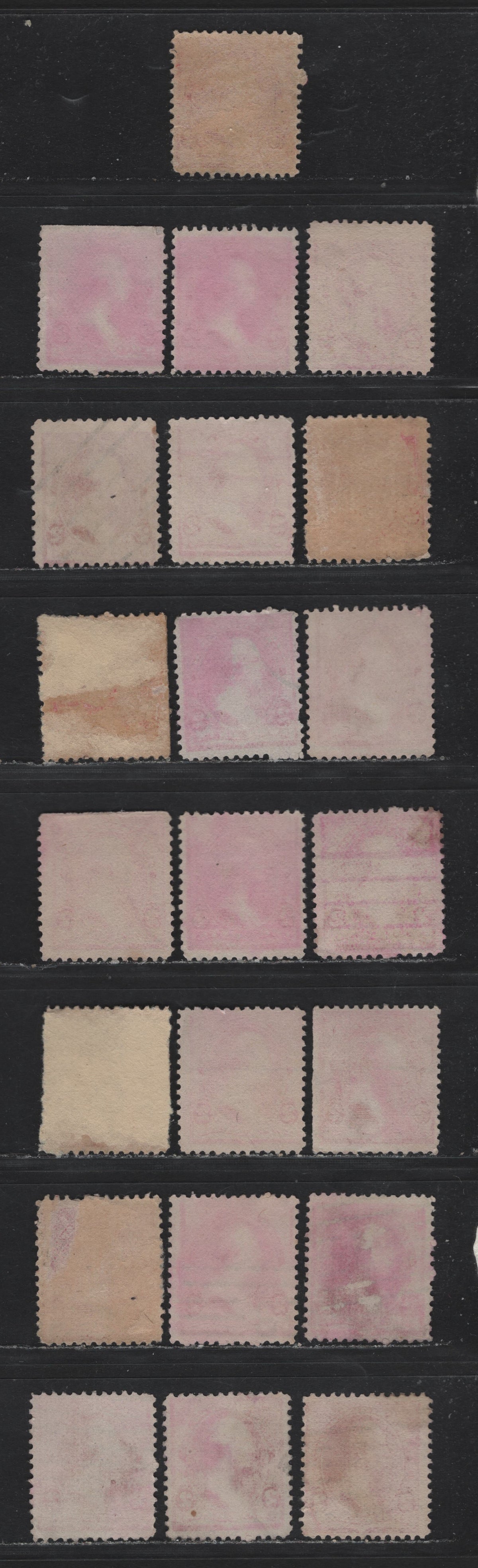 Lot 142 United States SC#220 2c Carmine - Pink, 1890-1893 Small Banknote Issue, 22 Fine Used Singles, Mostly Lightly Cancelled Singles, Forming A Shade Palette