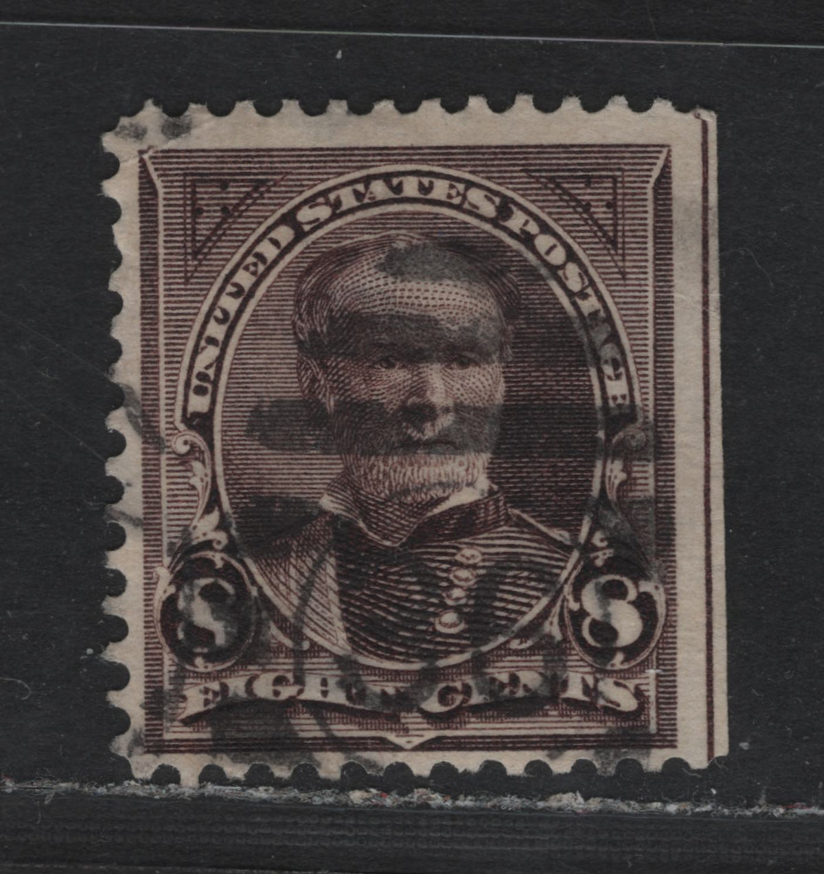Lot 155A United States (C)SC#257 8c Violet Brown, 1890-1893 Small Banknote Issue, A Fine Used Right Sheet Margin Single, #36 Barred Numeral Cancel