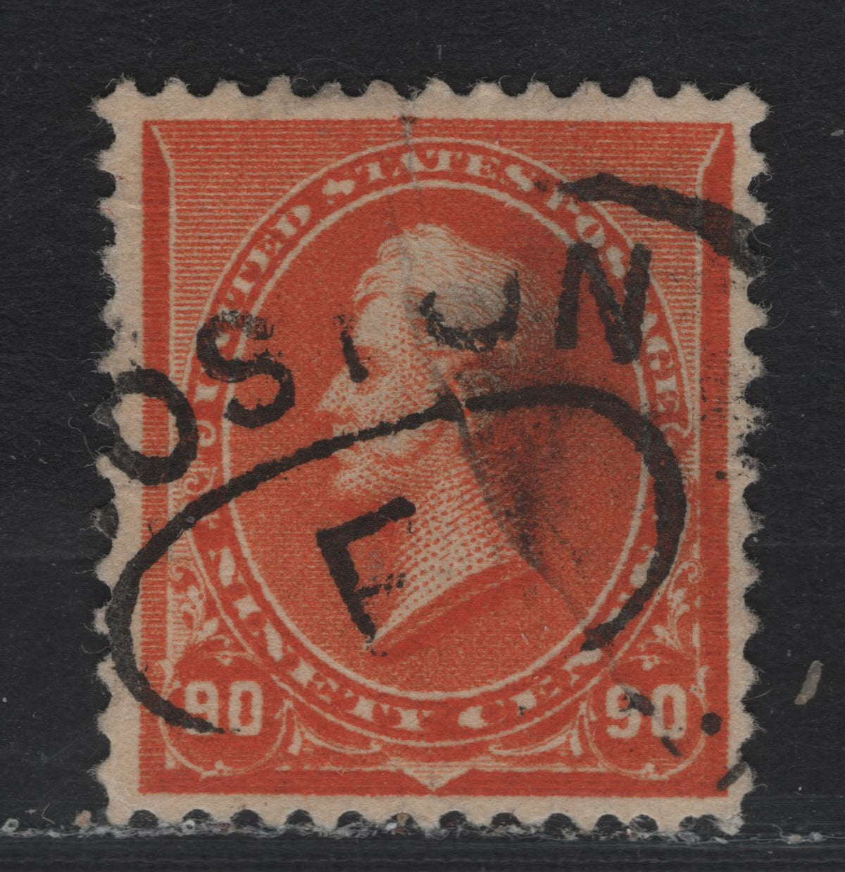 Lot 161 United States SC#229 90c Deep Orange, 1890-1893 Small Banknote Issue, A Fine Used Single, Deep Color, Very Small Tear Through A of States