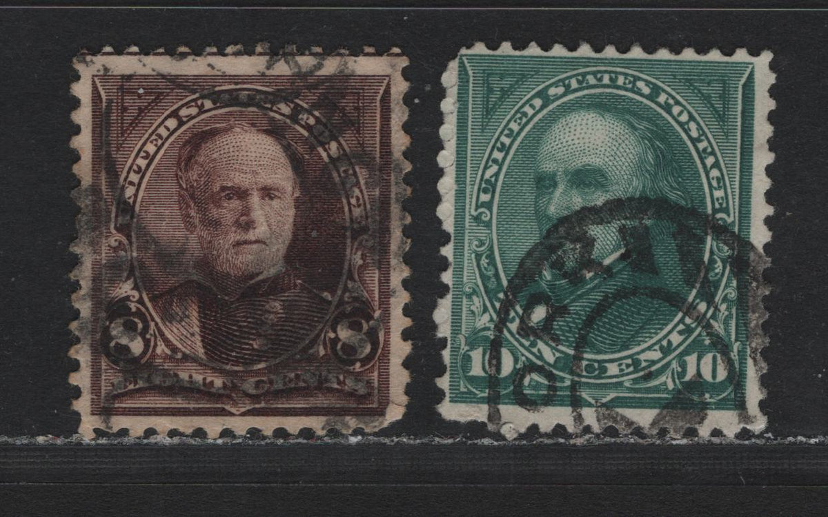 Lot 165 United States SC#257-258 8c - 10c Violet Brown - Blue, 1894 1st Bureau Issue, 2 Fine Used Singles, Unwatermarked