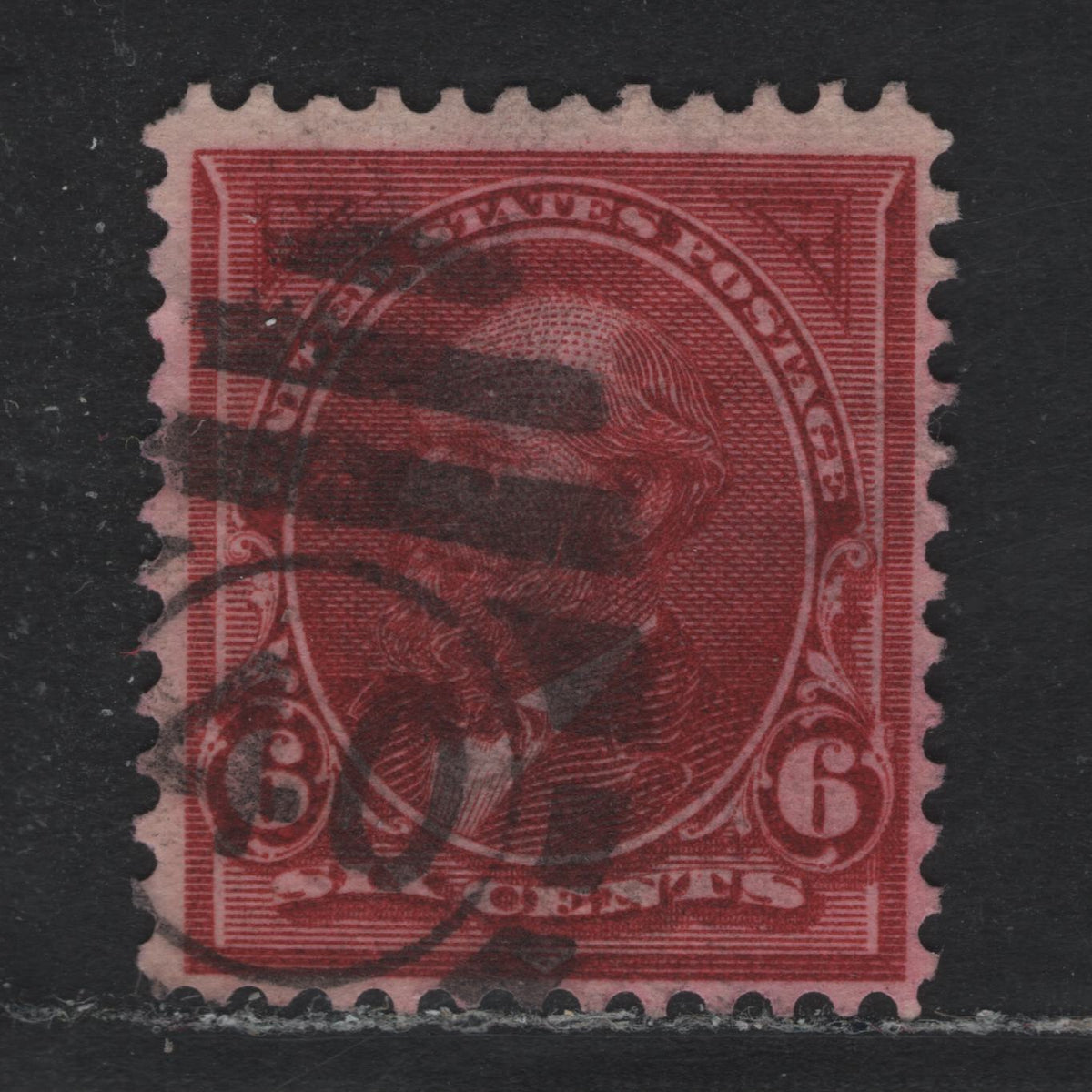 Lot 187C United States SC#282a 6c Purple Lake , 1897-1903 1st Bureau With New Color Issue, A Fine Used Single, Sideways Reversed Wmk, SON Strike #40 Barred Numeral Cancel For Memphis TN