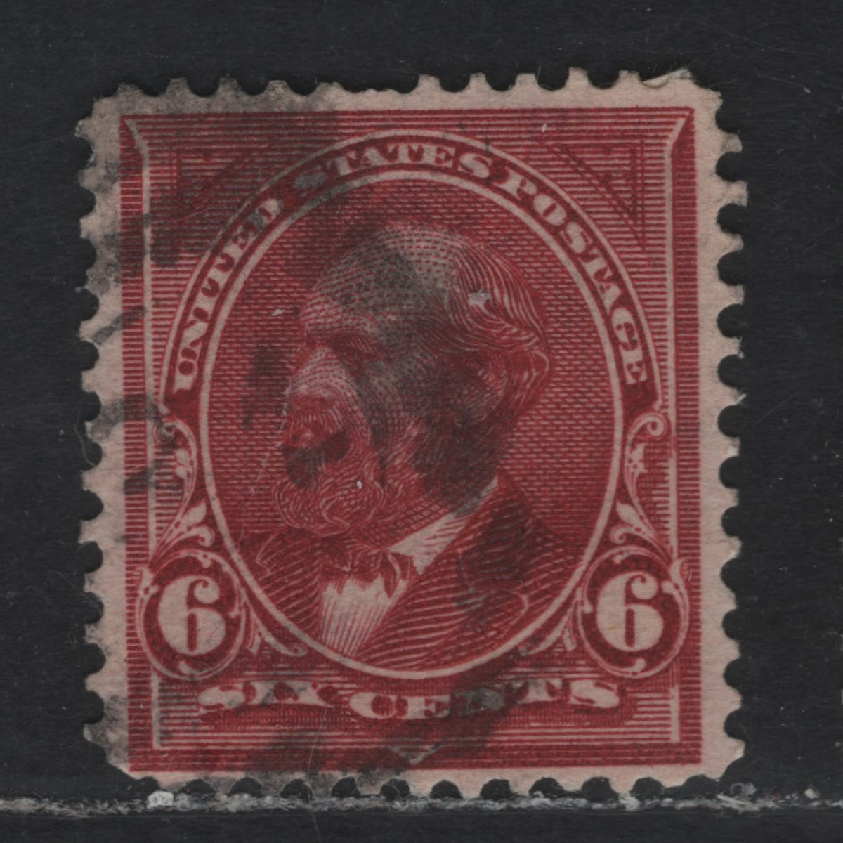 Lot 187D United States SC#282a 6c Purple Lake , 1897-1903 1st Bureau With New Color Issue, A Very Fine Used Single, Sideways Reversed Wmk, SON Strike Of #34 Barred Numeral Cancel For Louisville, KY