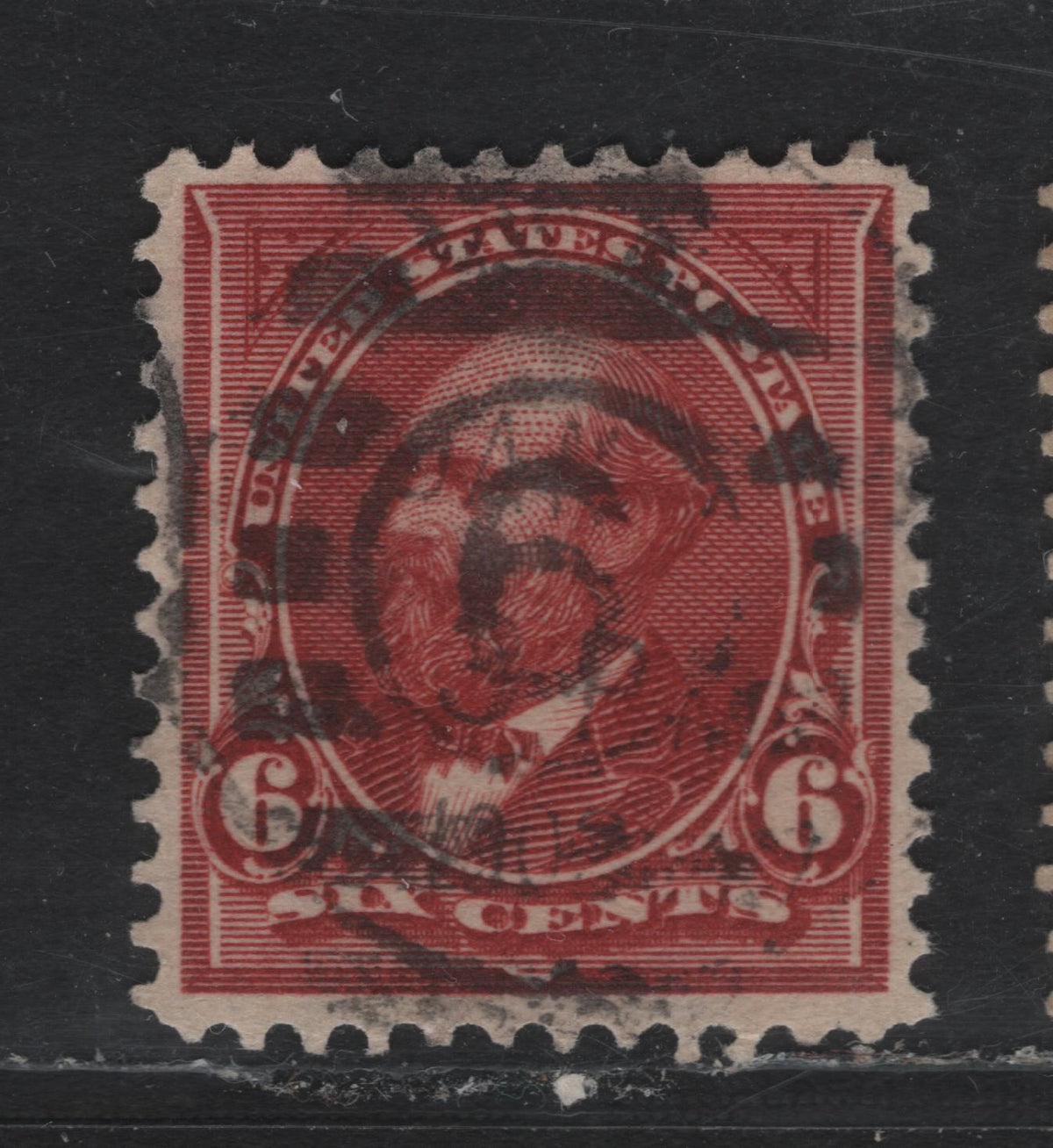 Lot 189A United States SC#282 6c Claret , 1897-1903 1st Bureau With New Color Issue, A Very Fine Used Single, Sideways Inverted-Reversed Wmk, SON Strike Of #6 Barred Numeral Cancel For Cincinatti, OH
