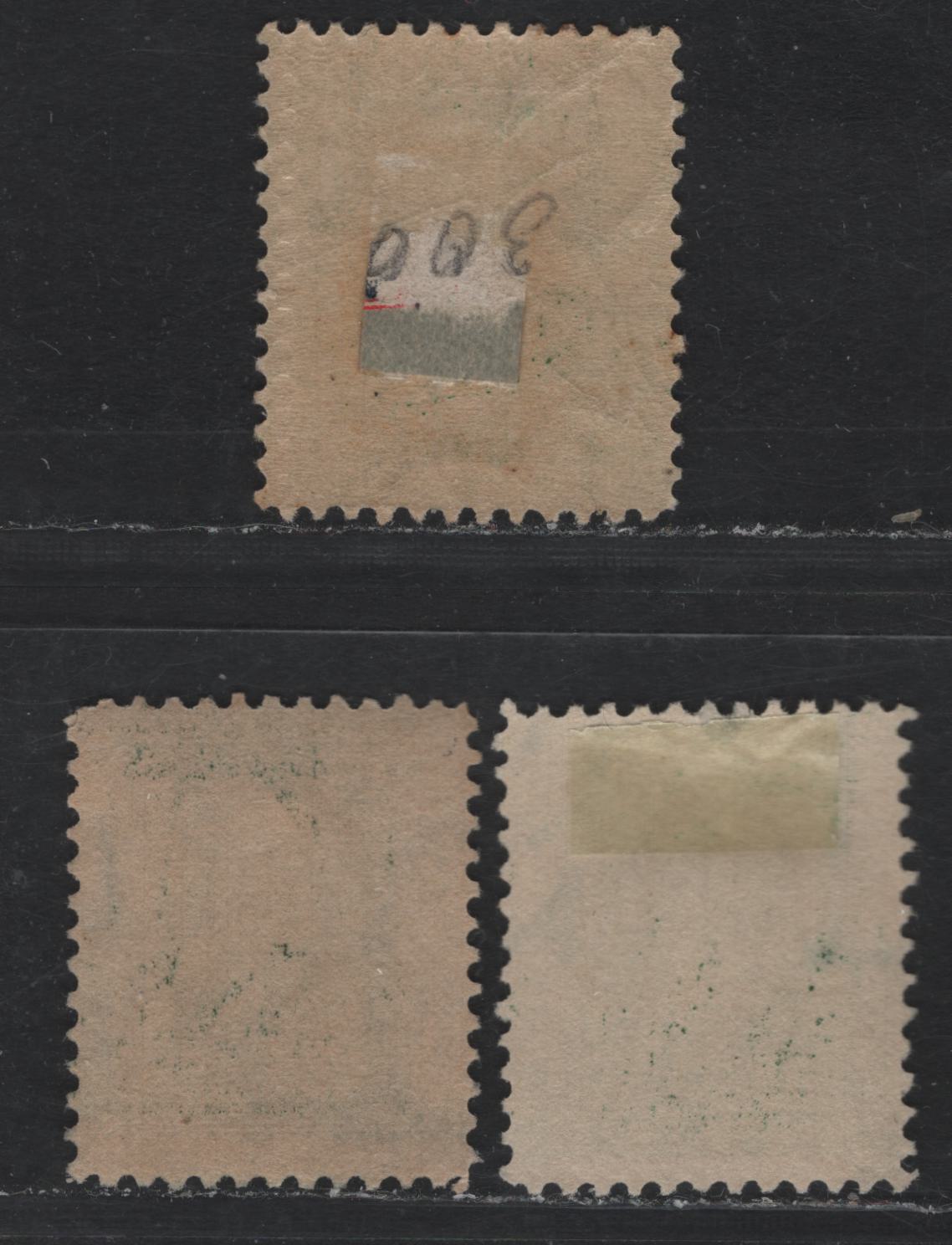 Lot 19 United States SC#300 1c Green, Deep Green & Blue Green , 1902-1903 2nd Bureau Issue, 3 FOG & Unused Singles, Upright Wmk On Deep Green, Inverted On Others, OG On Green Shade, No Gum On Others.