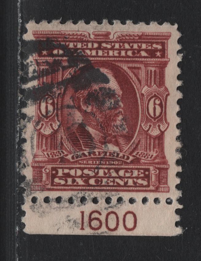 Lot 196 United States (C)SC#305 6c Brownish Lake , 1902-1903 2nd Bureau Issue, A Very Fine Used Single, Used Bottom Plate 1600 Single