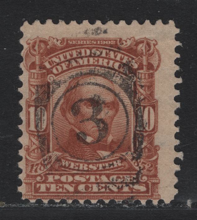 Lot 198 United States (C)SC#307var 10c Red Brown , 1902-1903 2nd Bureau Issue, A Fine Used Single, Vertical Ribbed Effect Paper, SON #3 Barred Numeral Cancel For Chicago, Ill, Upright Wmk.
