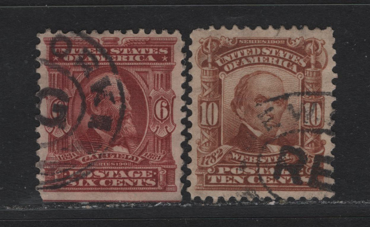 Lot 203 United States (C)SC#305, 307 6c - 10c Lake Brown - Pale Brown , 1902-1903 2nd Bureau Issue, 2 Very Fine Used Singles, Inverted & Reversed Wmks