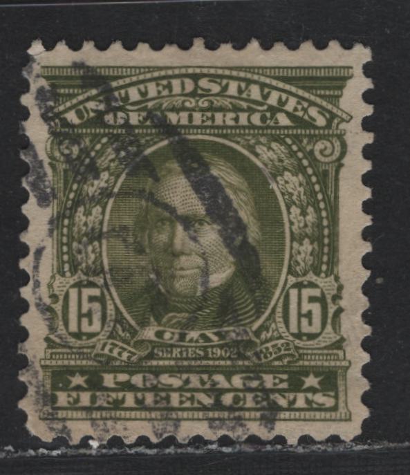 Lot 206 United States SC#309var 15c Olive Green , 1902-1903 2nd Bureau Issue, A Fine Used Single, Rare Unlisted Vertical Wmk (Sideways Inverted & Reversed), Very Shallow Hinge Thinning, Which Is Common On the Horizontal Wove Paper