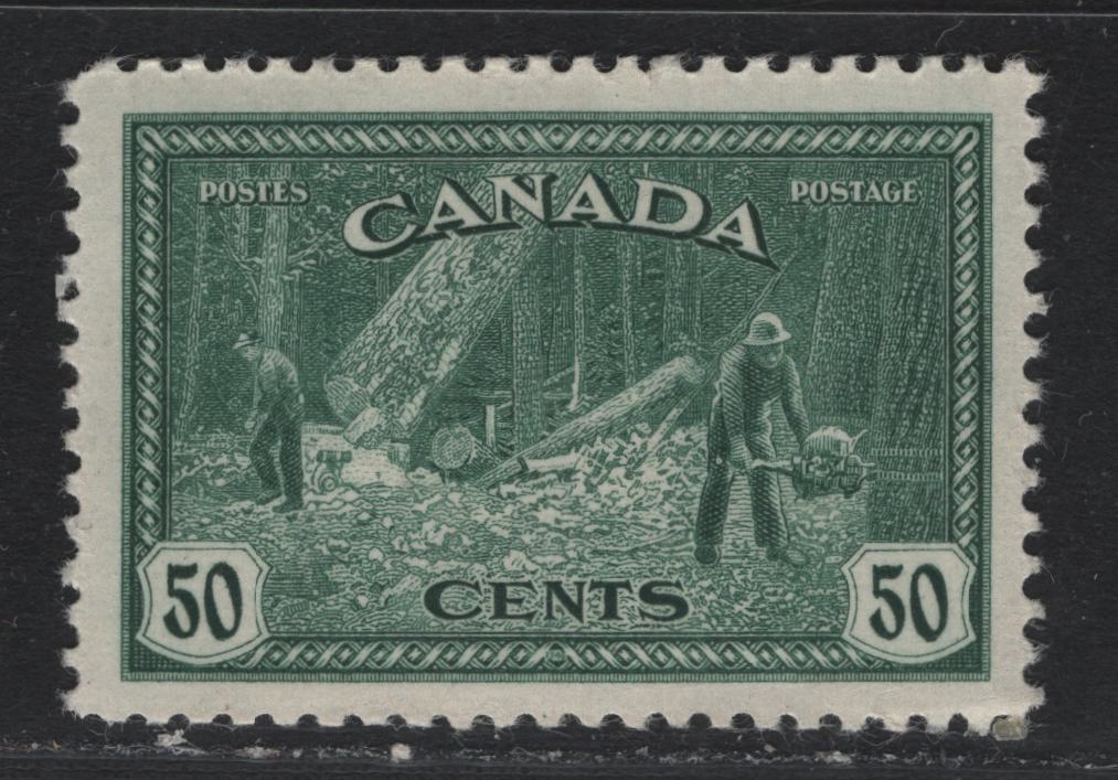 Lot 211 Canada (C)#272 50c Dull Bluish Green , 1946 KGVI Peace Issue, A FNH Single, CBN-AAAAAAA Paper, Perf 12x11.9, Small Gum Wrinkle.