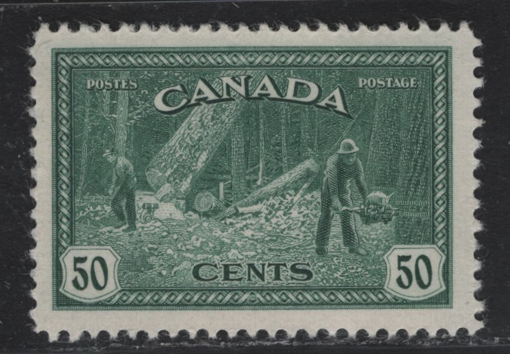 Lot 214 Canada #272 50c Light Blue Green , 1946 KGVI Peace Issue, A VFNH Single, CBN-VVVVV Paper, Perf 12x11.8