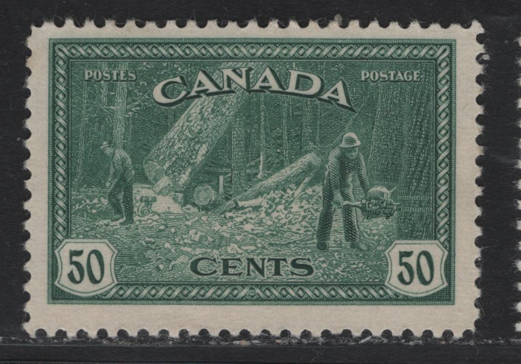 Lot 215 Canada #272 50c Light Blue Green , 1946 KGVI Peace Issue, A FNH Single, CBN-VVVVV Paper, Perf 12x11.9