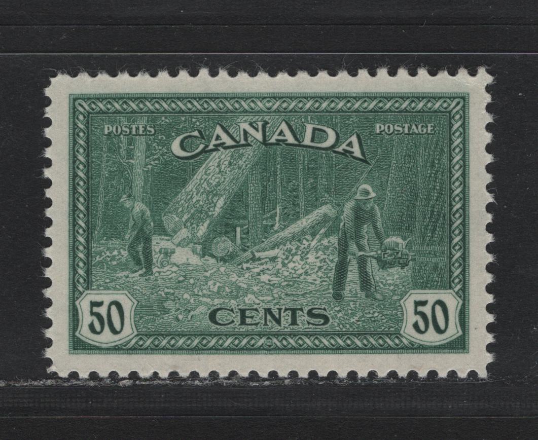 Lot 219 Canada #272 50c Light Blue Green , 1946 KGVI Peace Issue, A VFNH Single, CBN-NNNN Paper, Perf 12