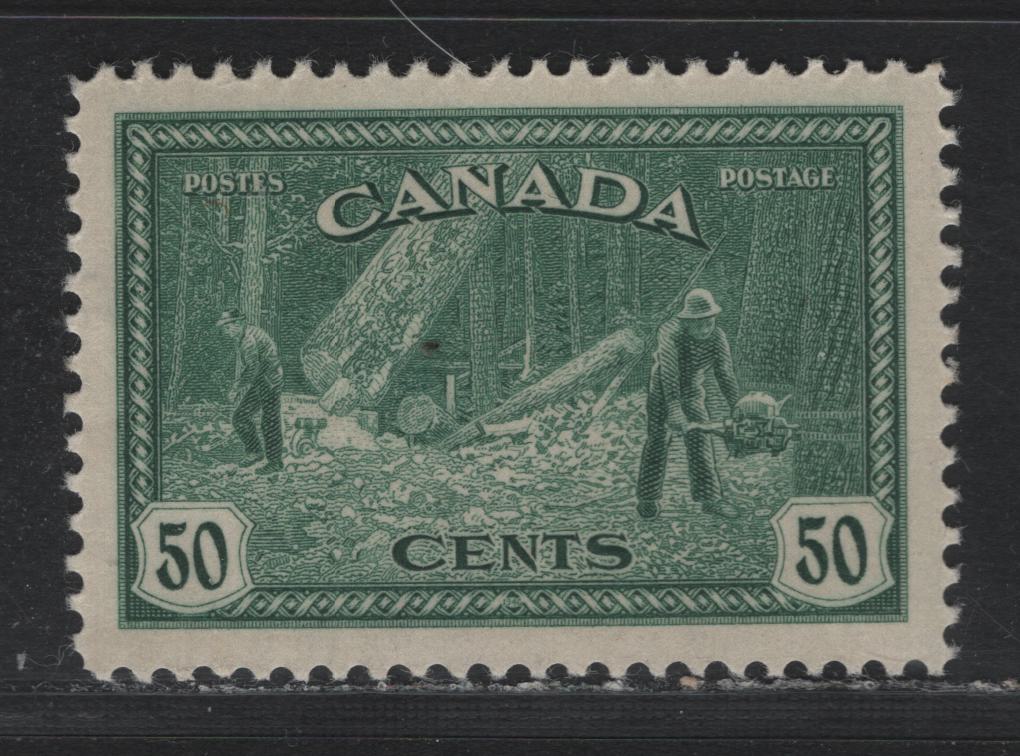 Lot 220 Canada #272 50c Dull Bluish Green , 1946 KGVI Peace Issue, A VFNH Single, CBN-DDDDDDDD Paper, Perf 11.9