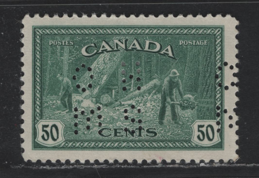 Lot 223 Canada #O10-272 50c Dull Bluish Green , 1946 KGVI Peace Issue, A VFOG Single, CBN-SSSSSSSS Paper, Perf 12, Pos. 1.