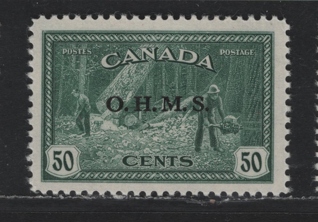 Lot 224 Canada #O9 50c Deep Dull Bluish Green , 1946 KGVI Peace Issue, A VFNH Single, CBN-IIIIIIII Paper, Perf 12