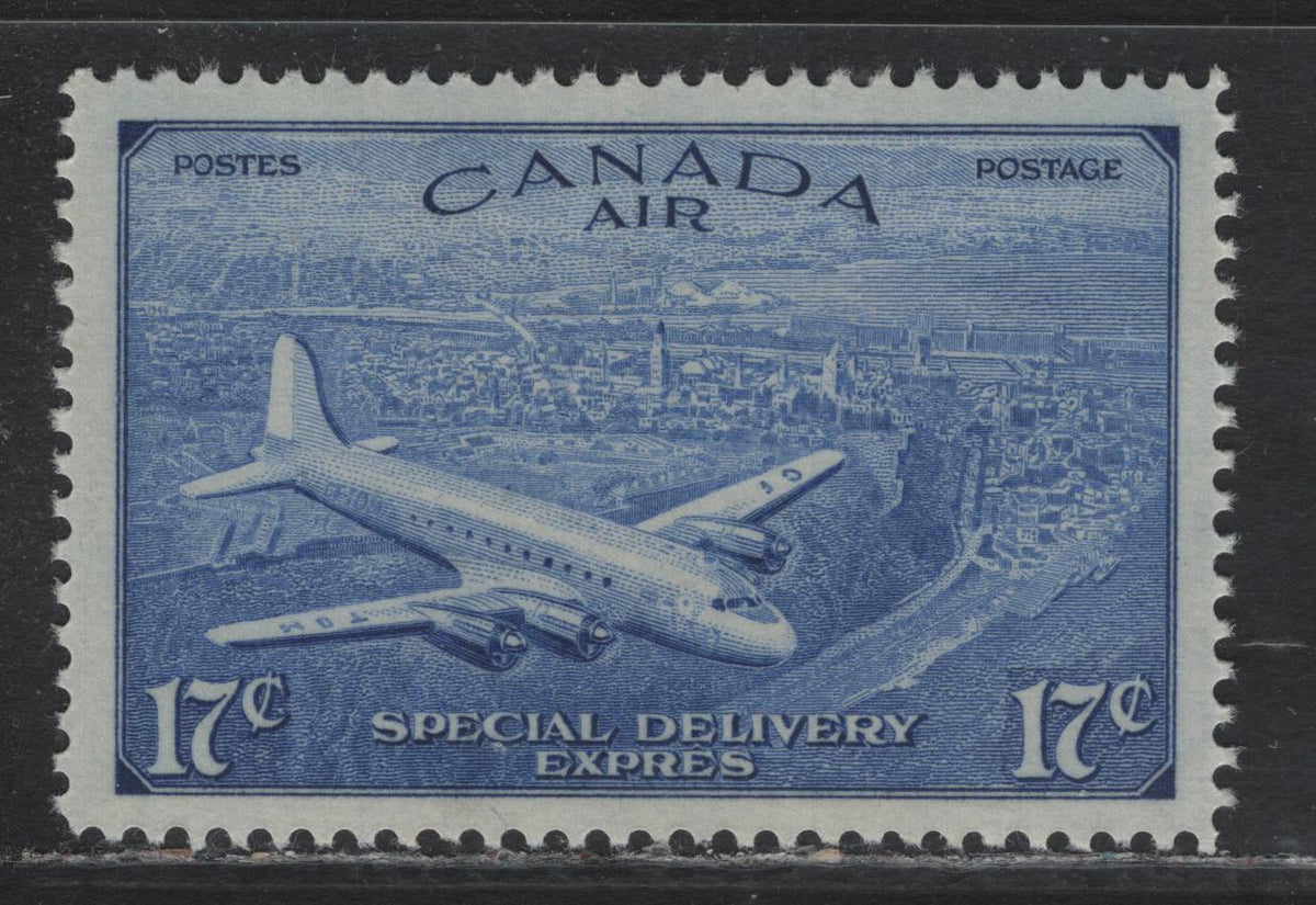 Lot 240 Canada #CE3 17c Bright Ultramarine , 1946 Airmail Special Delivery Issue, A VFNH Single, CBN-KKKKKKKK Paper, Perf 12x11.9