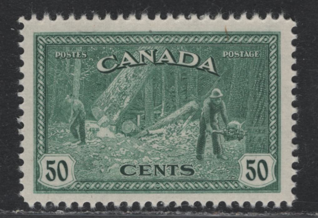 Lot 247 Canada #272 50c Dull Blue Green , 1946 KGVI Peace Issue, A VFNH Single, CBN-KKKKKKKK Paper, Perf 12x11.9