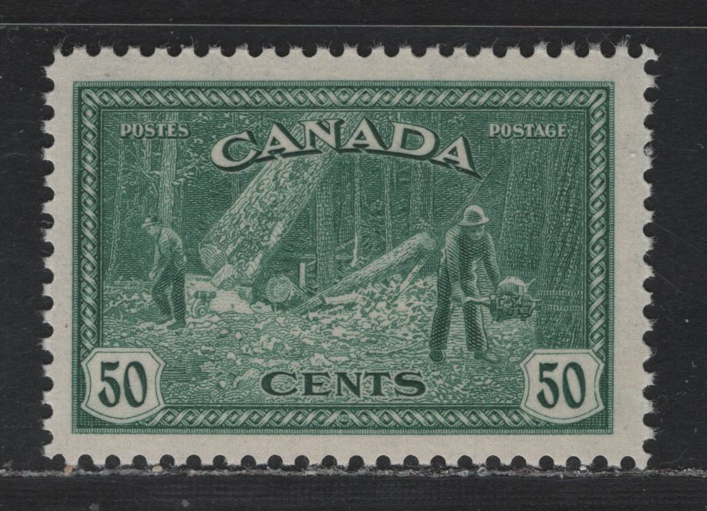 Lot 248 Canada #272 50c Dull Bluish Green , 1946 KGVI Peace Issue, A VFNH Single, CBN-LLLLLLLL Paper, Perf 11.9