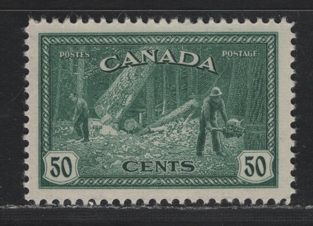 Lot 250 Canada #272 50c Dull Bluish Green , 1946 KGVI Peace Issue, A VFNH Single, CBN-SSSSSSSS Paper, Perf 12