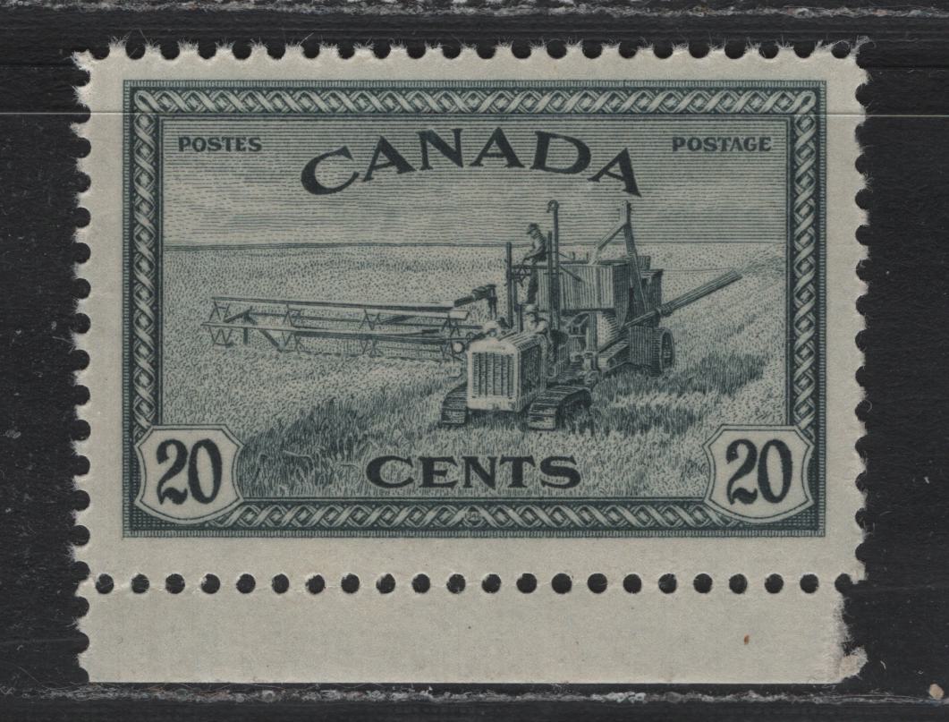 Lot 263 Canada #271 20c Slate Gray , 1946 KGVI Peace Issue, A VFNH Single, CBN-SSSSS Paper, Perf 12x12.1