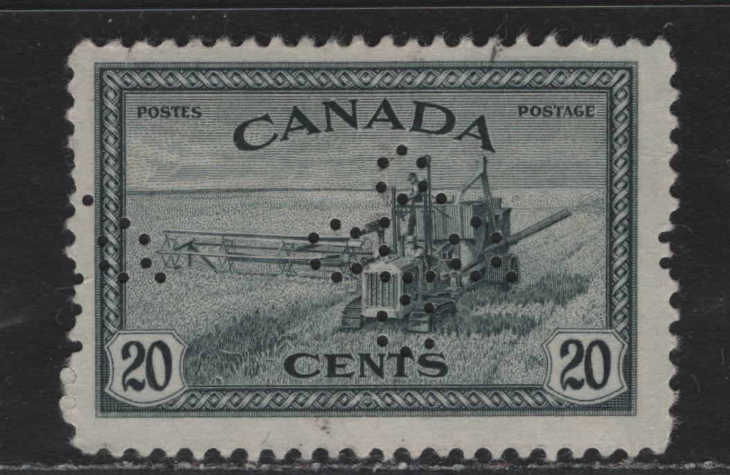 Lot 268 Canada #271 20c Greenish Black, 1946 King George VI Peace Issue, A VFNH Single With Quebec Liquor Commission Perfin