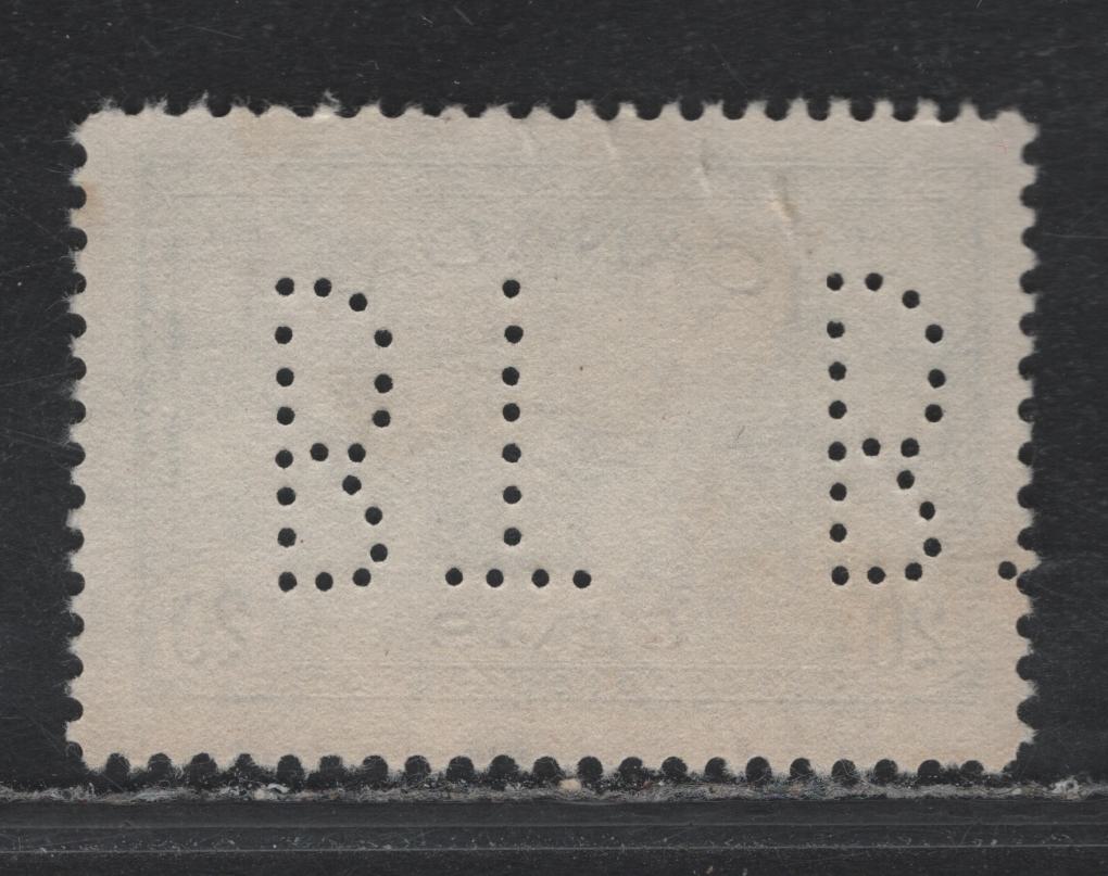 Lot 282 Canada #271var 20c Greenish Slate, 1946 King George VI Peace Issue, A Very Fine Used Single With Inverted Bell Telephone Perfin On Horizontal Ribbed Paper