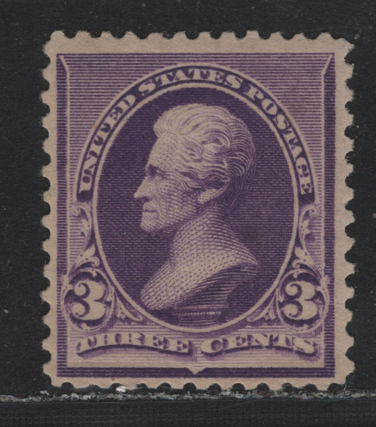 Lot 4 United States SC#221 3c Purple, 1890-1893 Small Banknote Issue, A FOG Single, Light Horizontal Gum Crease At The Bottom Of The Stamp
