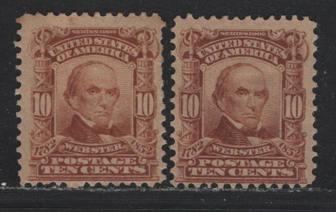 Lot 48 United States SC#307 10c Pale Reddish Brown - Reddish Brown , 1902-1903 2nd Bureau Issue, 2 FOG Singles, Reversed Wmk