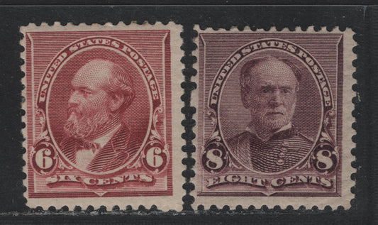 Lot 5 United States SC#224-225 6c - 8c Brown Red - Lilac, 1890-1893 Small Banknote Issue, 2 FOG Single