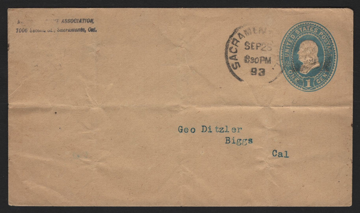 Lot 55 United States SC#U304 1c Blue, 1887-1894 2nd Plimpton Issue, A Fine Used Amber Manilla Envelope, New York Oval Cancel, Some File Folds, Wmk 8, USPS Size 5 (5 & 7/8th x 3 & 5/16th inches).