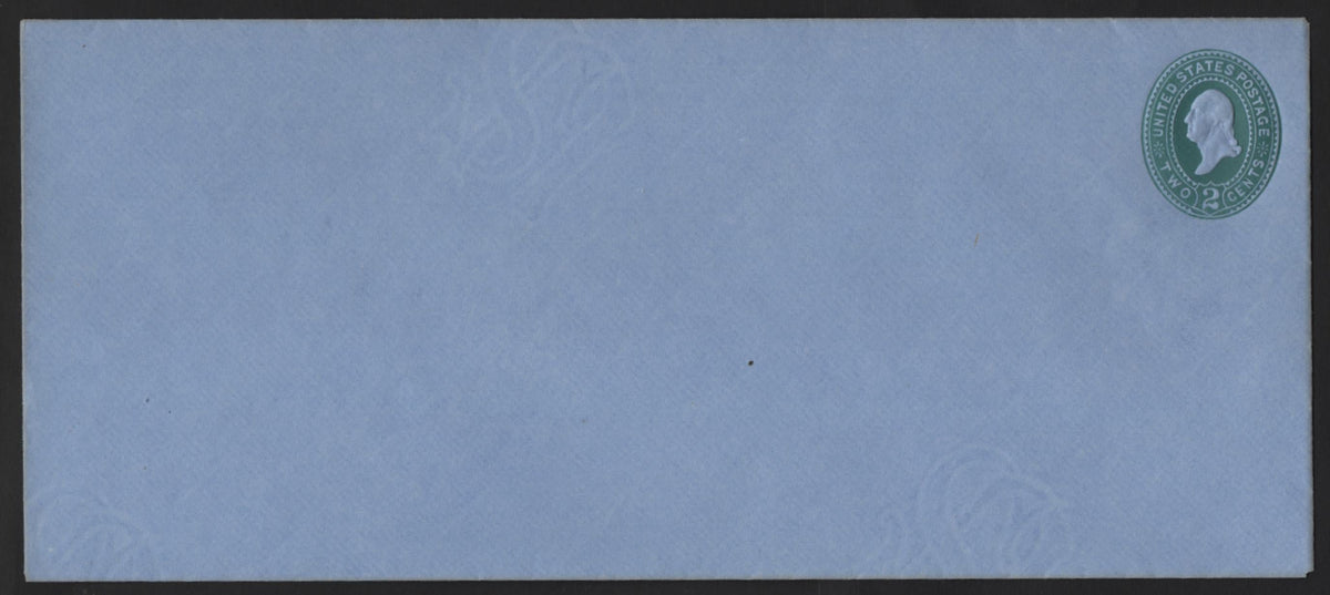 Lot 60 United States SC#U314 2c Green, 1887-1894 2nd Plimpton Issue, A Very Fine Mint Envelope, Die 2 (U371), Blue, Extra Legal Size Envelope (USPS Size 8 - 9 and 7/16 x 4 inches)