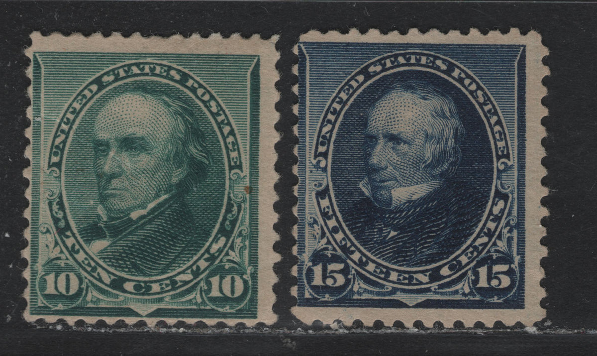 Lot 6 United States SC#226-227 10c - 15c Blue Green - Indigo, 1890-1893 Small Banknote Issue, 2 VGOG & Unused Singles, 10c Has A Squiggly Ireegular Gum Crease, 15c Is Sound But With No Gum