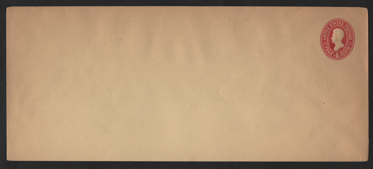 Lot 68 United States SC#U325 4c Carmine, 1887-1894 2nd Plimpton Issue, A Very Fine Unused Legal Envelope, USPS Size 9, Knife 59 & Wmk 7, A Great Unlisted Rarity, As These Are Generally Only Known With Watermark 8