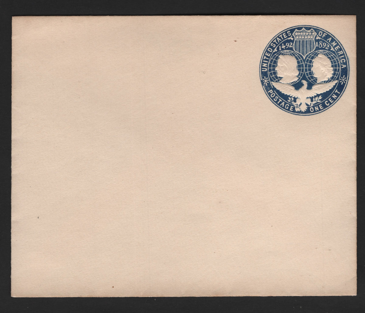 Lot 72 United States SC#U348 1c Dark Blue, 1893 Columbian Exposition Issue, A Very Fine Mint Envelope, Billet Size (Size 11 - 5 and 3/8 inches x4.5 inches), Produced For Formal Social Announcements & Invitations