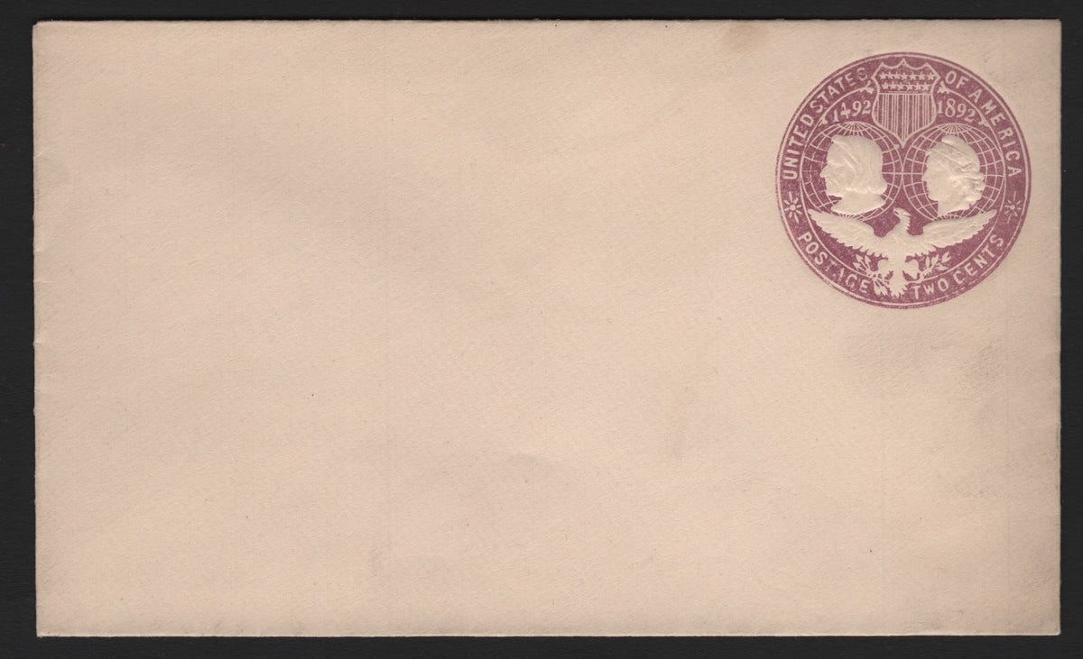 Lot 76 United States SC#U349 2c Lilac, 1893 Columbian Exposition Issue, A Very Fine Mint Envelope, Die 4 (No Meridian Behind Columbus' head, And No Periods), Note Sized Envelope (Size 1 - 5.5x3.5 Inches)