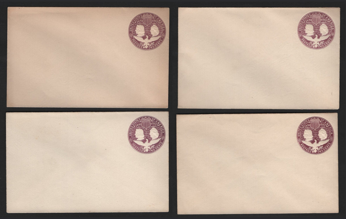 Lot 78 United States SC#U349var 2c Lilac, 1893 Columbian Exposition Issue, 4 Very Fine Used Envelopes, Die 3 (Meridian Behind Columbus' Head And No periods), All Full Letter Size Envelopes (Size 2)