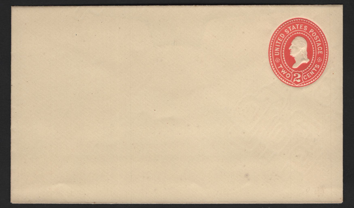 Lot 97 United States SC#U368var 2c Carmine, 1894-1898 Plimpton-Morgan Issue, A Very Fine Mint Envelope, Die 3, Amber, Full Letter Size Envelope, A Great Rarity, As This Die Was Only Known Used On Size 3 &5