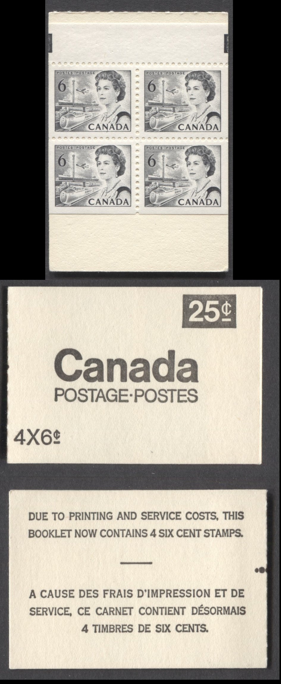 Canada #BK65c 1967-1973 Centennial Issue, A 25c 6c Black, Pane Of 4 Booklet, DF Pane With PVA Gum, Die 2, Perf 12.5 x 12, No Coating On Inside Cover, Medium Printing On Back Cover, Rough Cover Stock