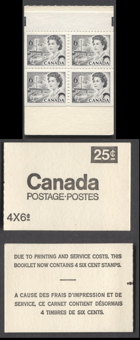 Canada #BK65c 1967-1973 Centennial Issue, A 25c 6c Black, Pane Of 4 Booklet, DF Pane With PVA Gum, Die 2, Perf 12.5 x 12, No Coating On Inside Cover, Medium Printing On Back Cover, Rough Cover Stock