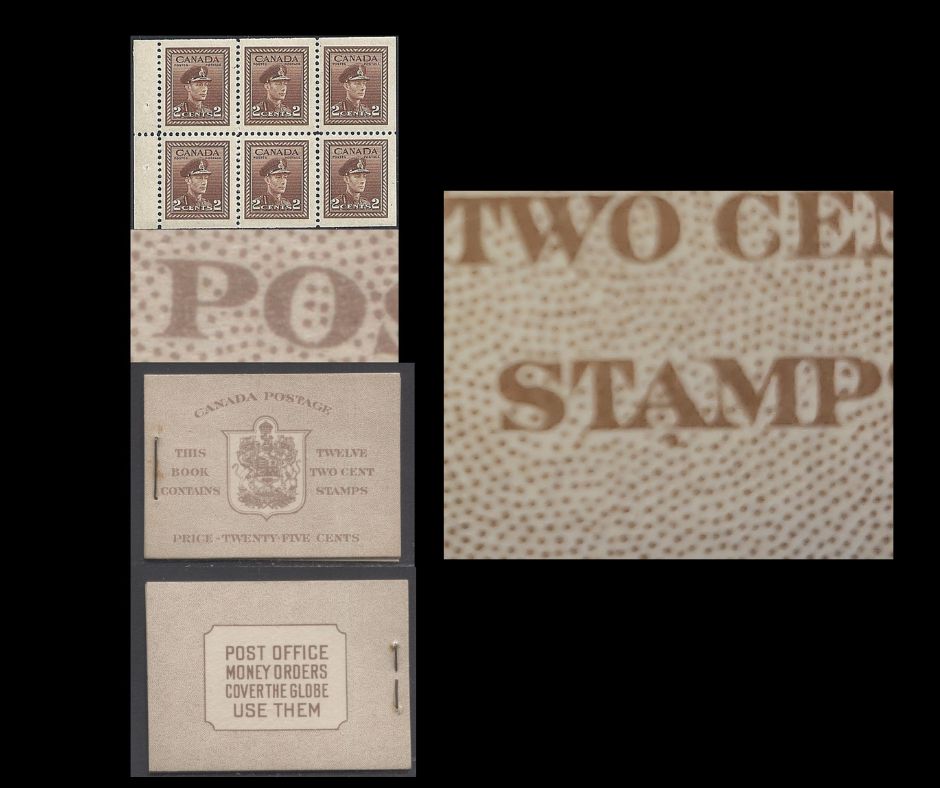 Lot 321 Canada #BK33aEIIc 1942-1947 War Issue, A Complete 25c English Booklet, 2 Panes Of 6 2c Brown, Front Cover IIc, Type 1 Cover, 6c Airmail Rate Page, CBN-TTTT, Dot Under "A"