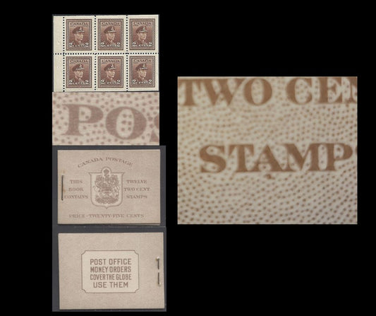 Lot 318 Canada #BK33aEIIc 1942-1947 War Issue, A Complete 25c English Booklet, 2 Panes Of 6 2c Brown, Front Cover IIc, Type 1 Cover, 6c Airmail Rate Page, CBN-BBBBB, Dot Under "A"